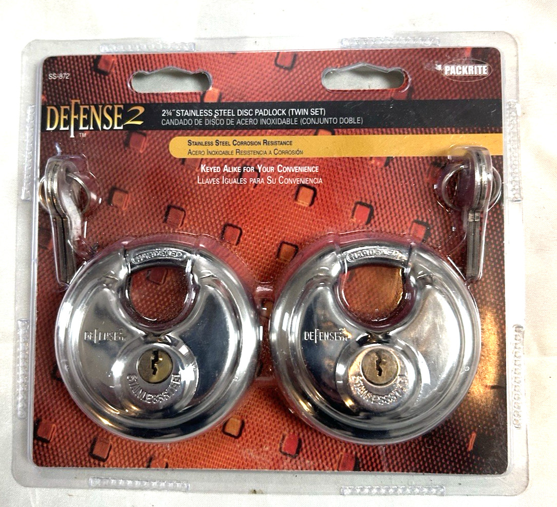 2PK PackRite Defense2 Stainless Steel Disc Padlock 2-3/4" and Two Keys