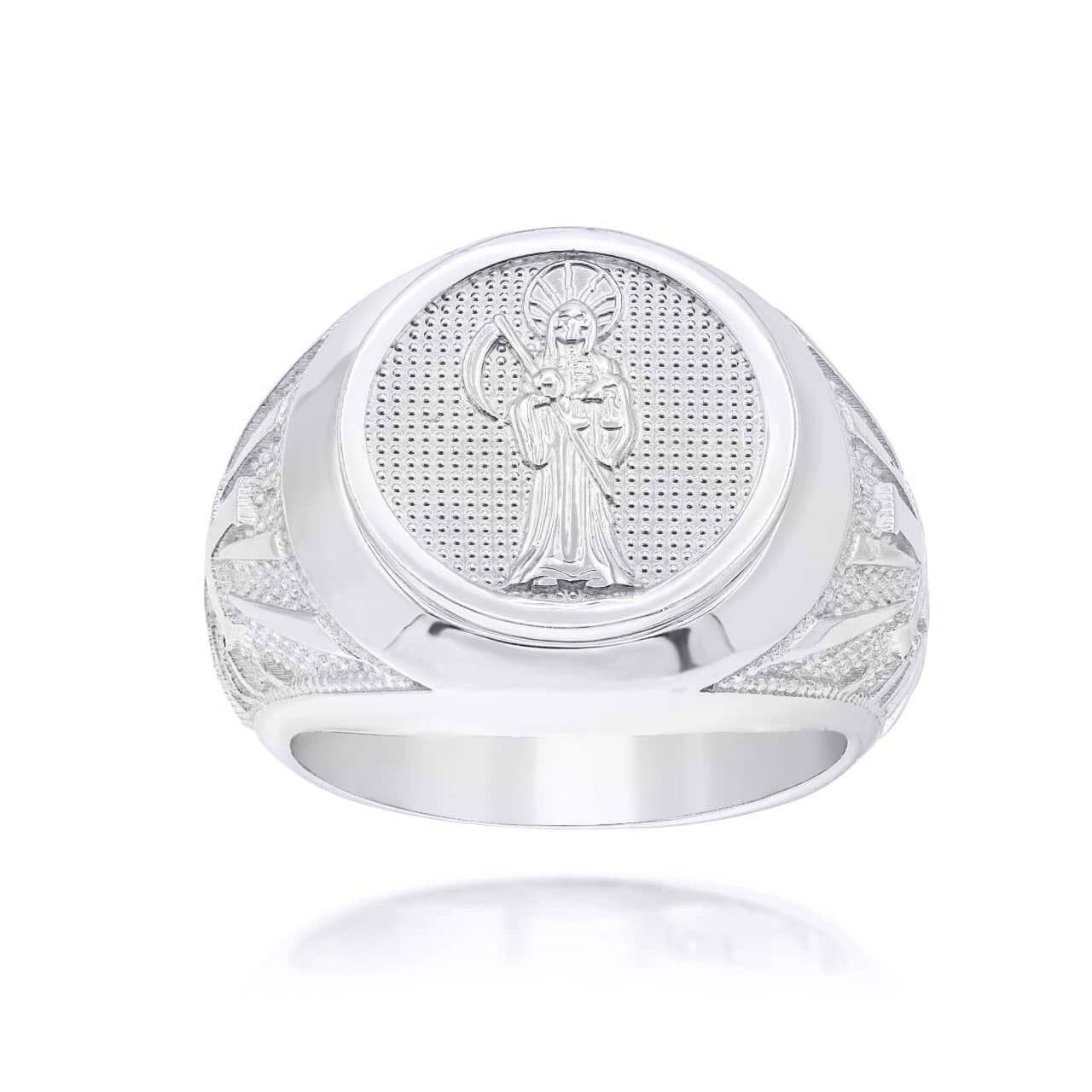 Silver Santa Muerte Patron Saint of Death, Protection and Healing Ring