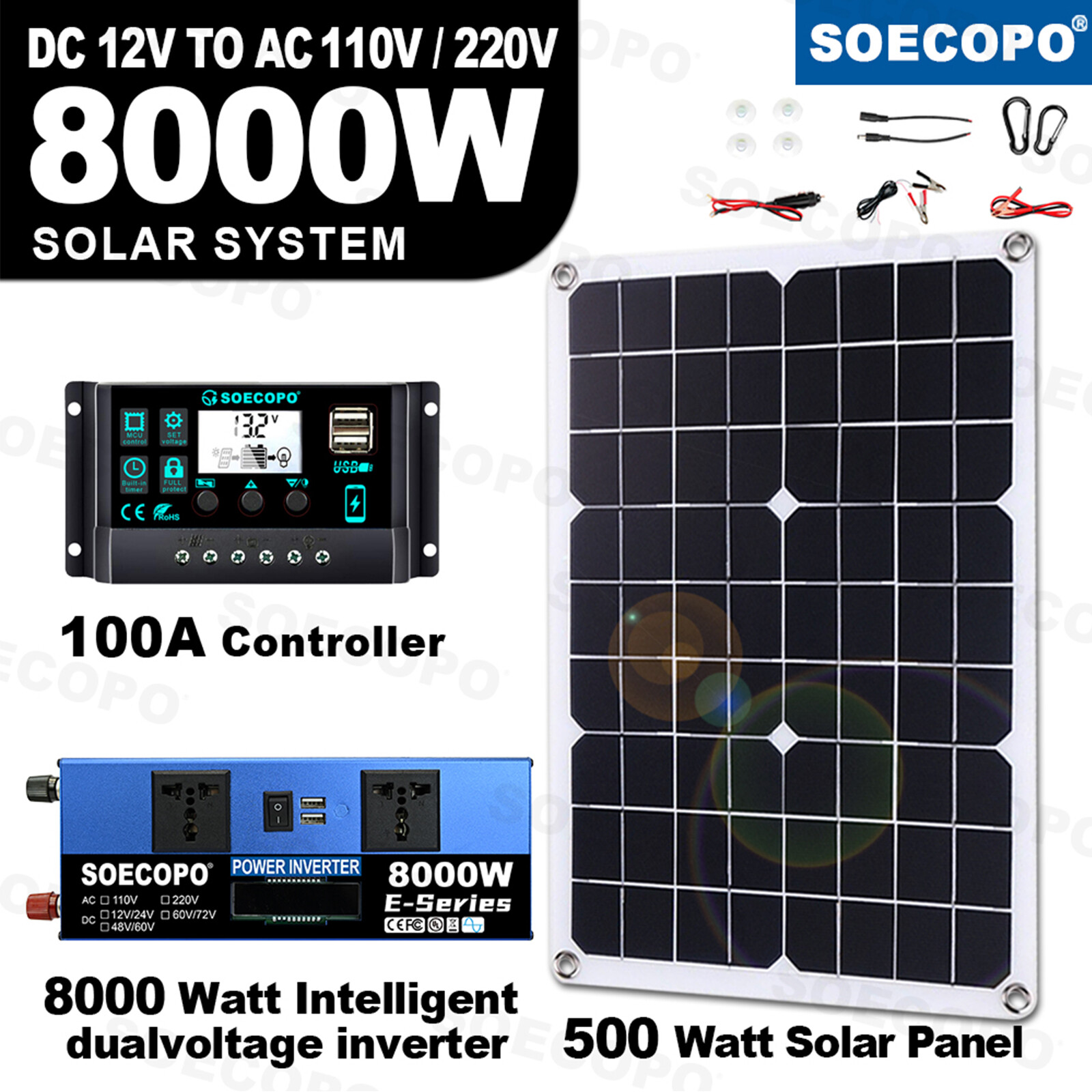8000w 110v Solar Full Kit Inverter 300W Solar Panel Home 100A Controller System