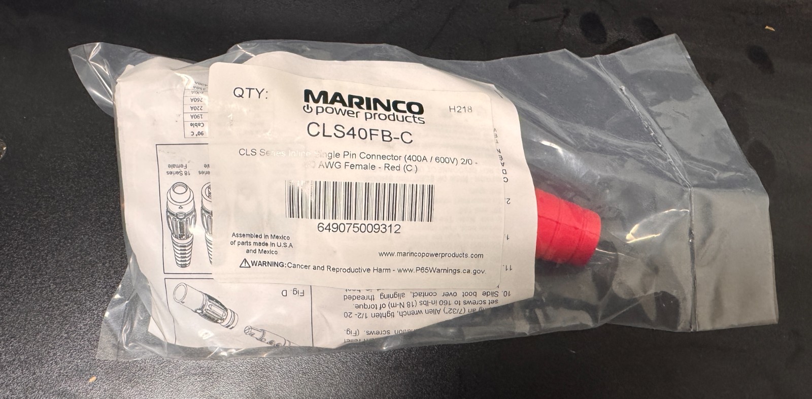 NEW Marinco CLS Series Inline Single Pin Connector 2/0-4/0 AWG Female CLS40FB-C