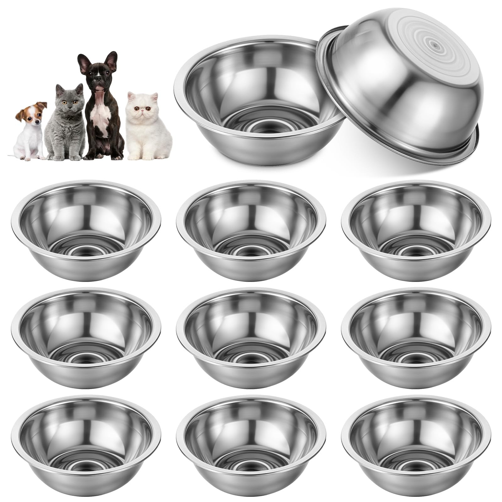 10 Pcs Stainless Steel Metal Dog Bowls Bulk Large Metal Dog Food Water Contai...