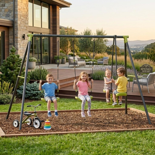 3 Seat Swing Triple Children Metal Safe Swing Set 440lbs for Outdoor Playground