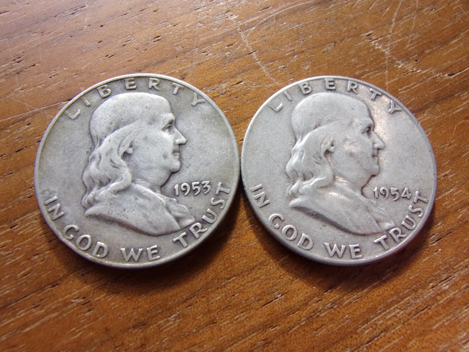 1953-D 1954-P FRANKLIN HALF DOLLAR 90% Silver Investment Nice CIRC SET Org Cond