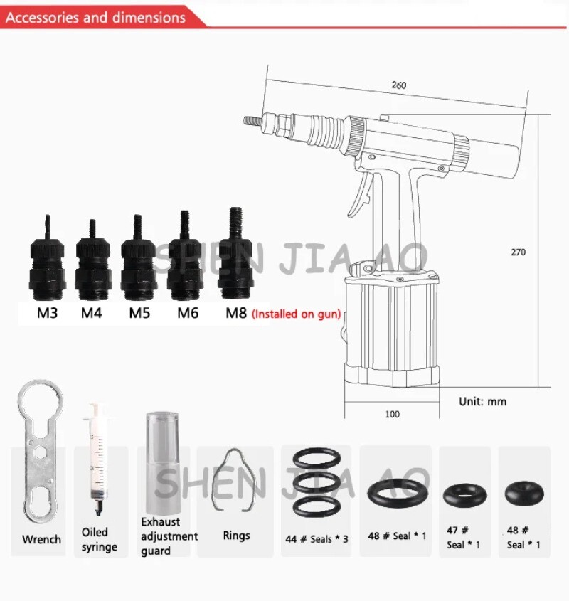Automatic M2308 Hand-held Pneumatic Riveting Nut Gun M3-M8 Pull Rivet Gun