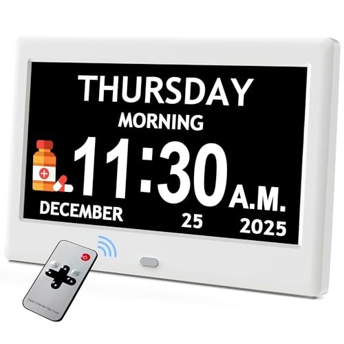 7'' Dementia Clock For Seniors, Large Display Digital Clock With Date, 7" White