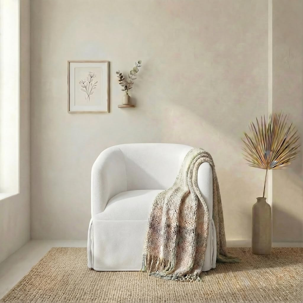 Set of 2 Cream White Swivel Accent Chairs for Living Room and Office