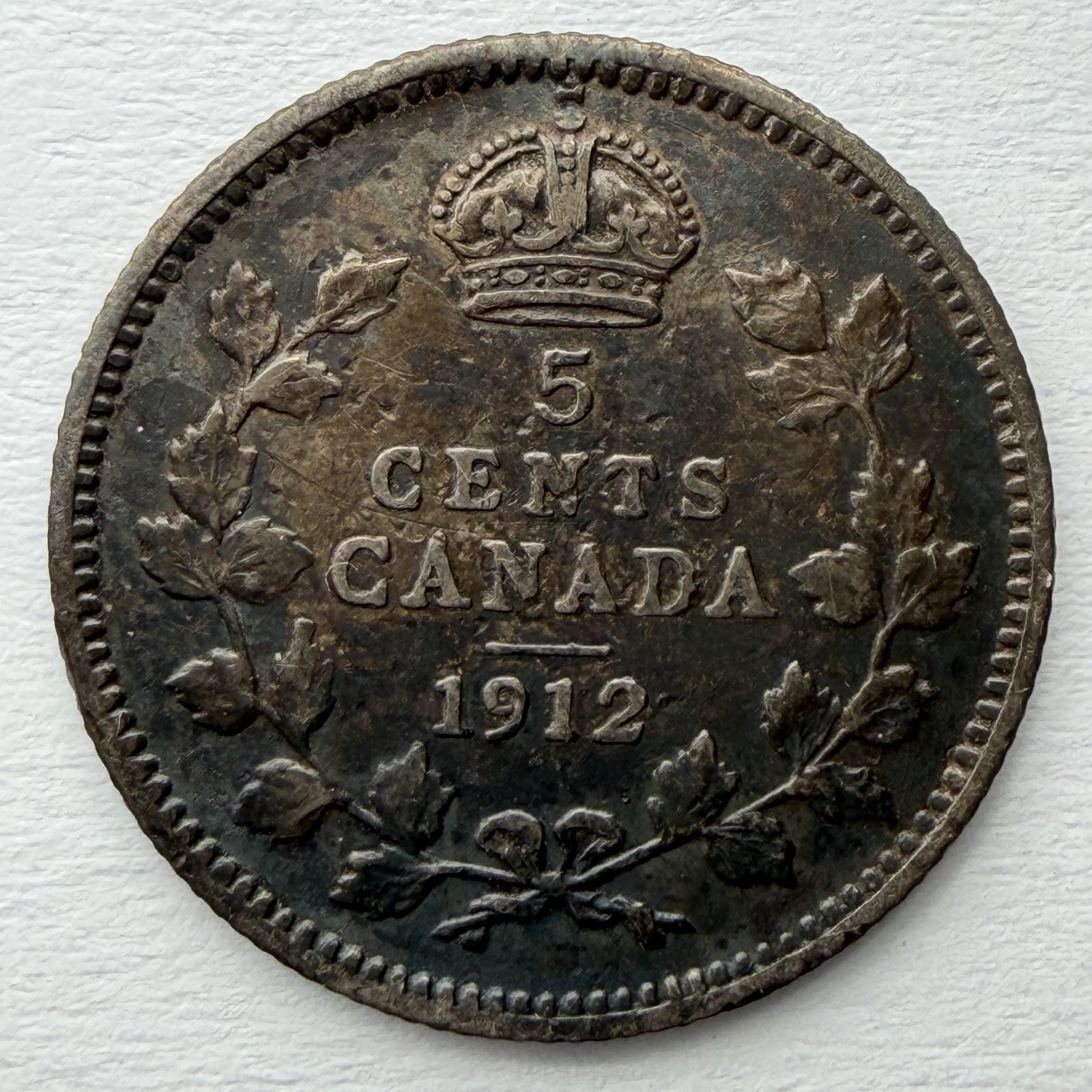 1912 Canadian Sterling Silver 5 Cent Coin Nice F Details King Edward