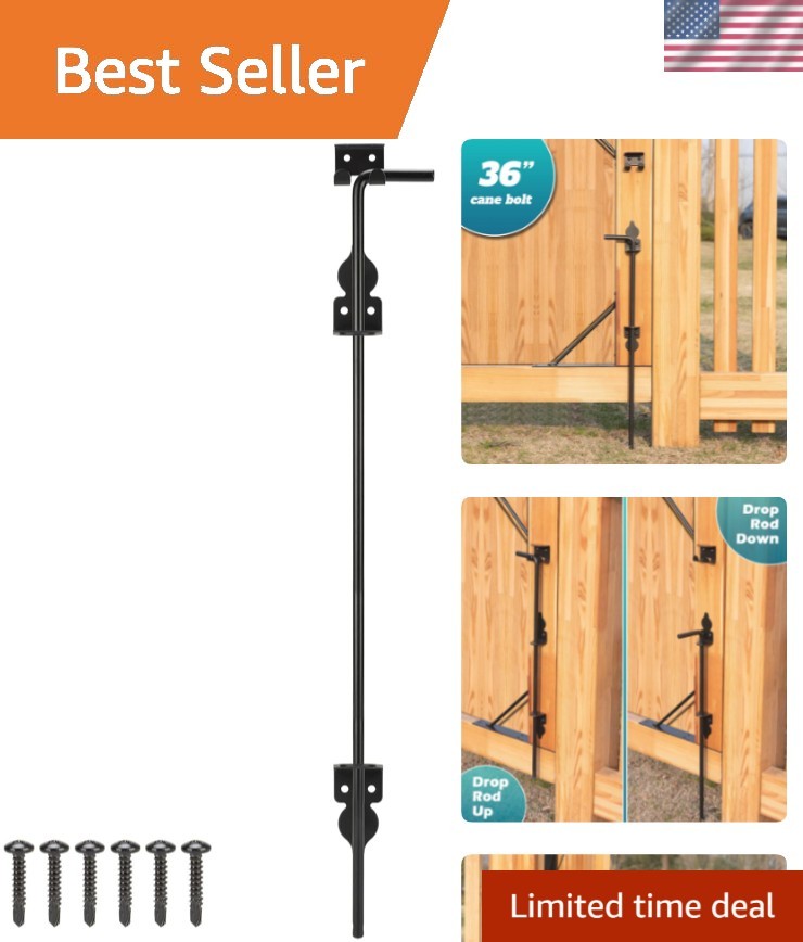 Durable 36" Cane Bolt Drop Rod for Wooden and Metal Gates - Easy Installation