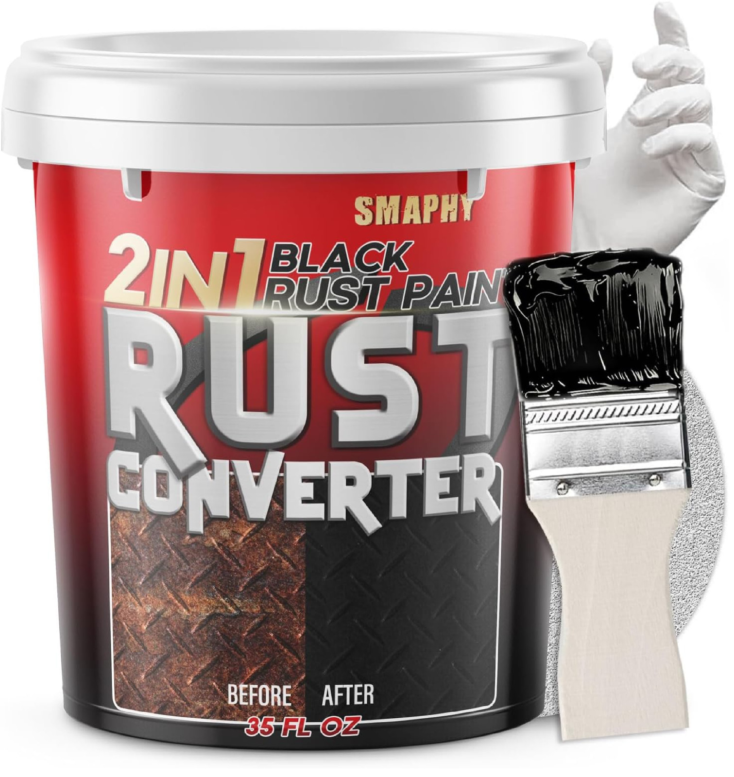 2 in 1 Rust Converter & Metal Primer, 35 oz Black Rust Reformer Paint for Metal,