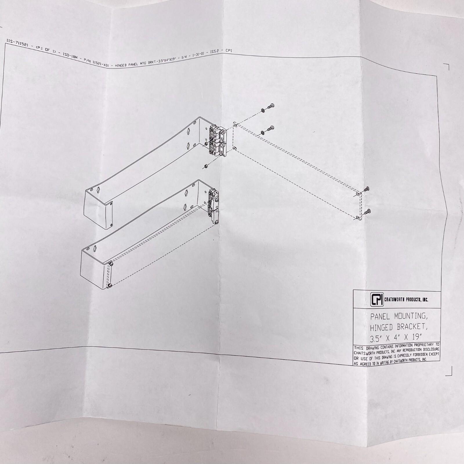 Chatsworth CPI 11521-704 Hinged Panel Mounting Bracket