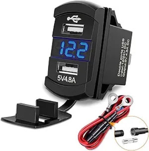 Rocker Switch Style USB Charger LED Voltmeter Q Color: Dual USB Voltmeter Blue