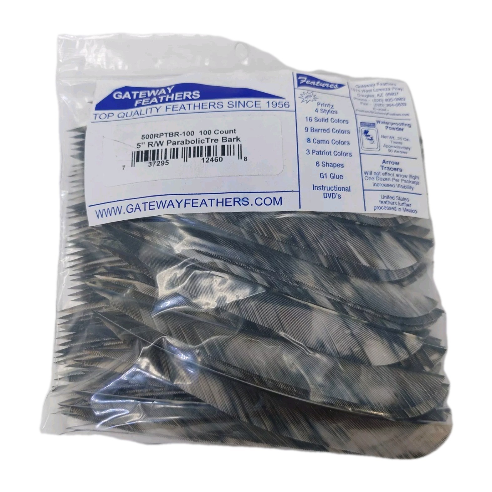 100 Pack Gateway Feathers 5" Right Wing: Parabolic Camo Tre Bark 500RPTBR-100