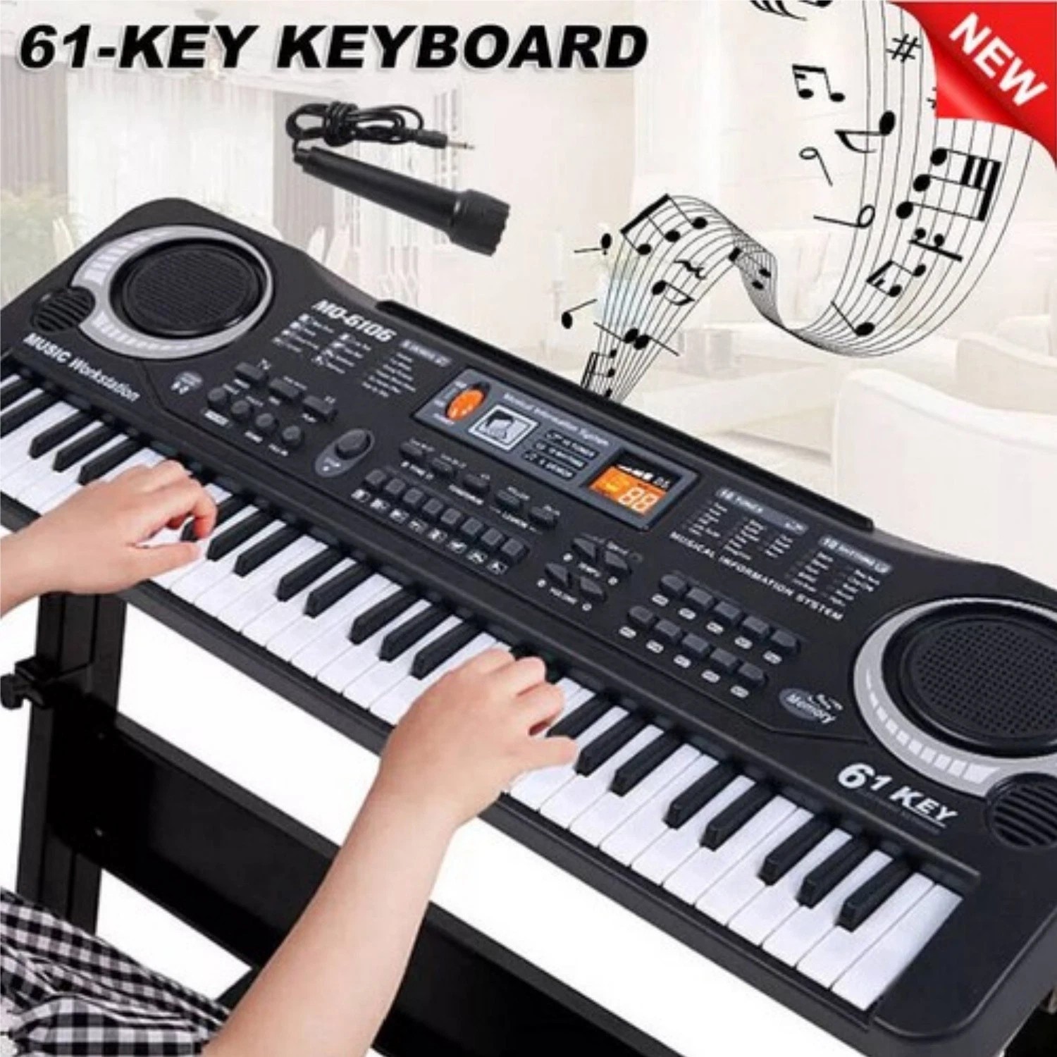 Black 61 Key Kids Music Electronic Keyboard Electric Digital Piano Organ w/Mic