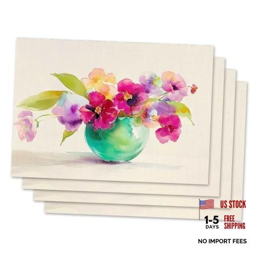 Watercolor Flowers 12"x18", Placemats Set of 4 Watercolor Flowers #Wp068