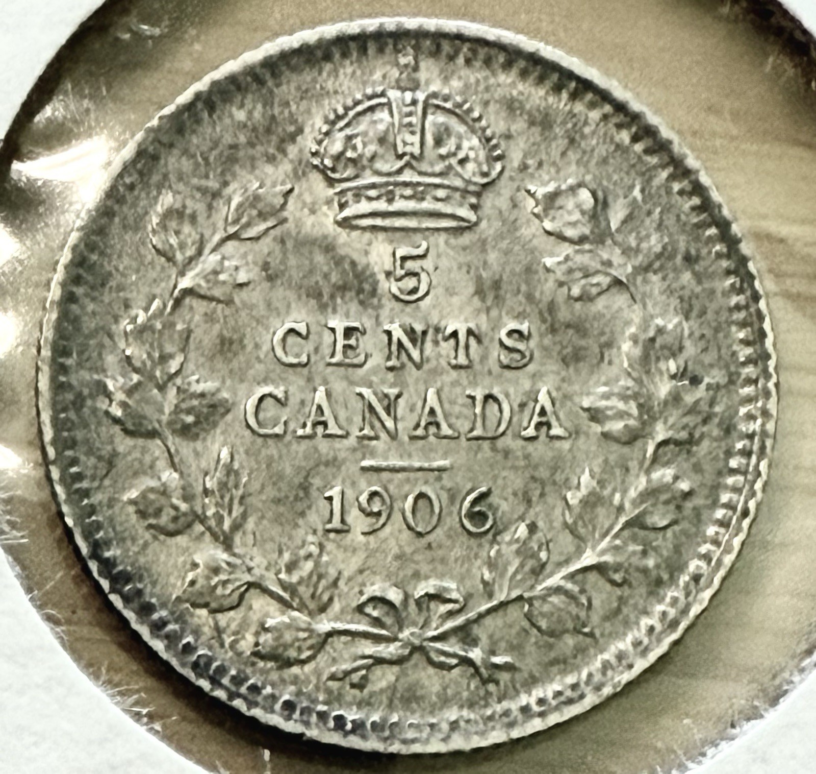 1906 Canada 5 Cents SILVER Coin - About Uncirculated (AU) KM#13