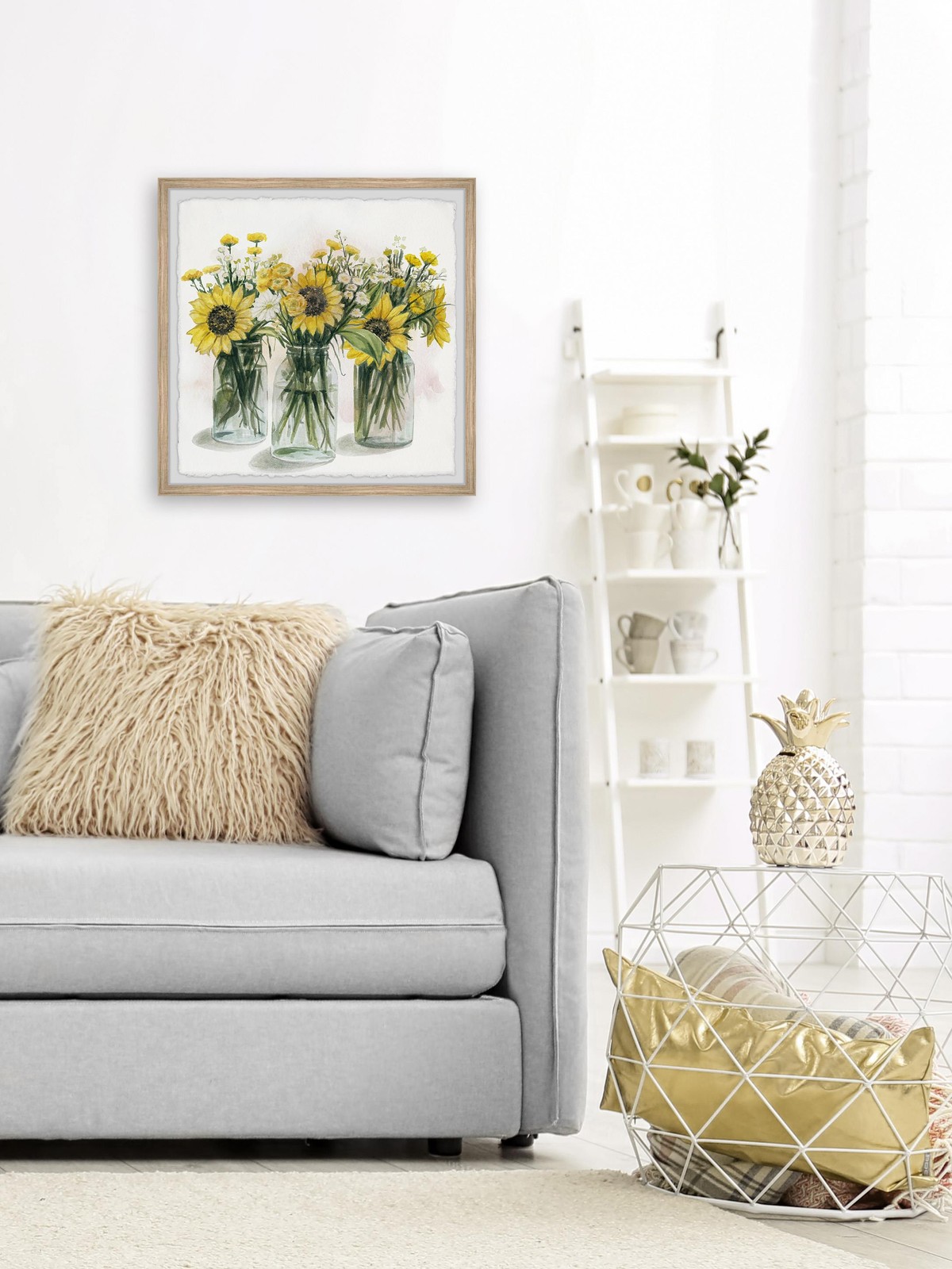 Marmont Hill Sunflowers in Glass Jars II Framed Painting Print 18" x 18"