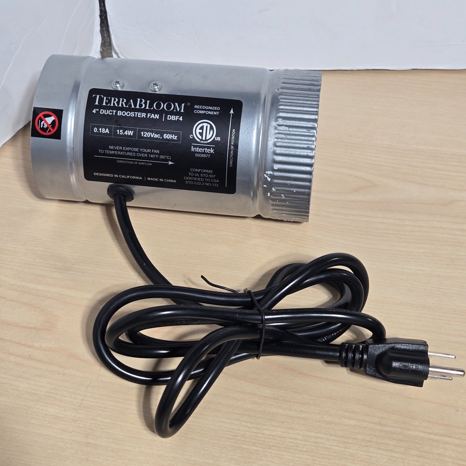 Terrabloom DBF4 4" (100mm) Inline Fan - 100 CFM, Metal Duct Fan