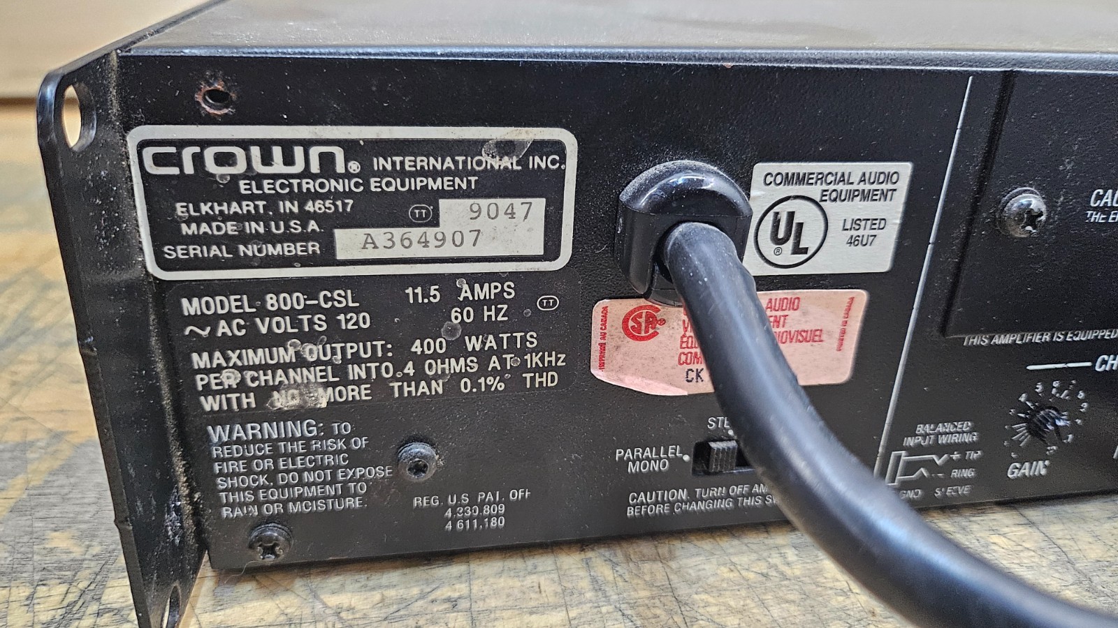 Crown 800 CSL Professional Audio Amplifier