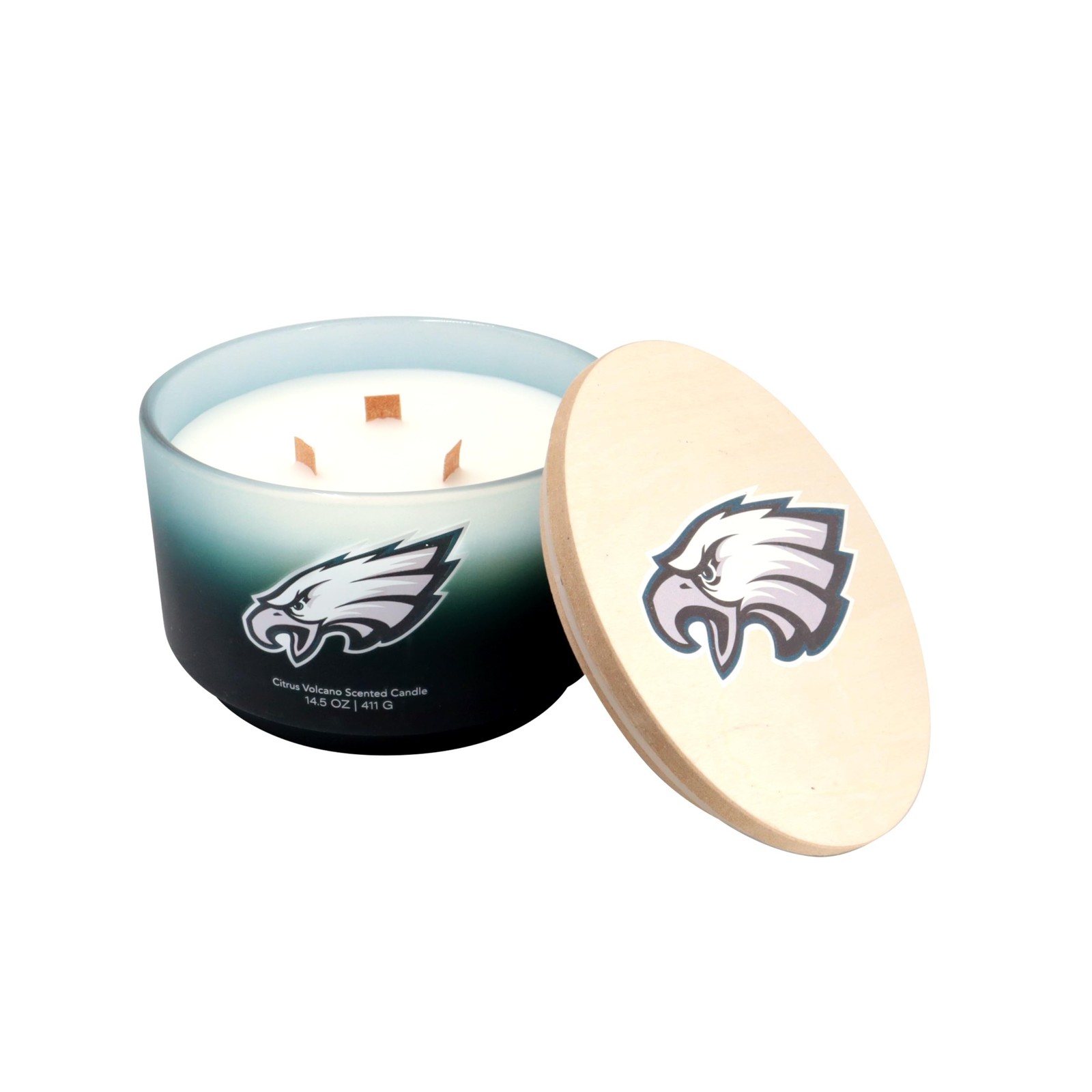 NFL Glass Gradient 14.5oz Candle with Printed Wood Top Philadelphia Eagles