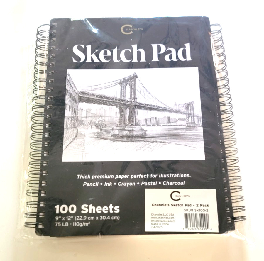 Channie's 2 Pack Sketch Pad Handheld Artwork for Beginners 100 sheets 9x12