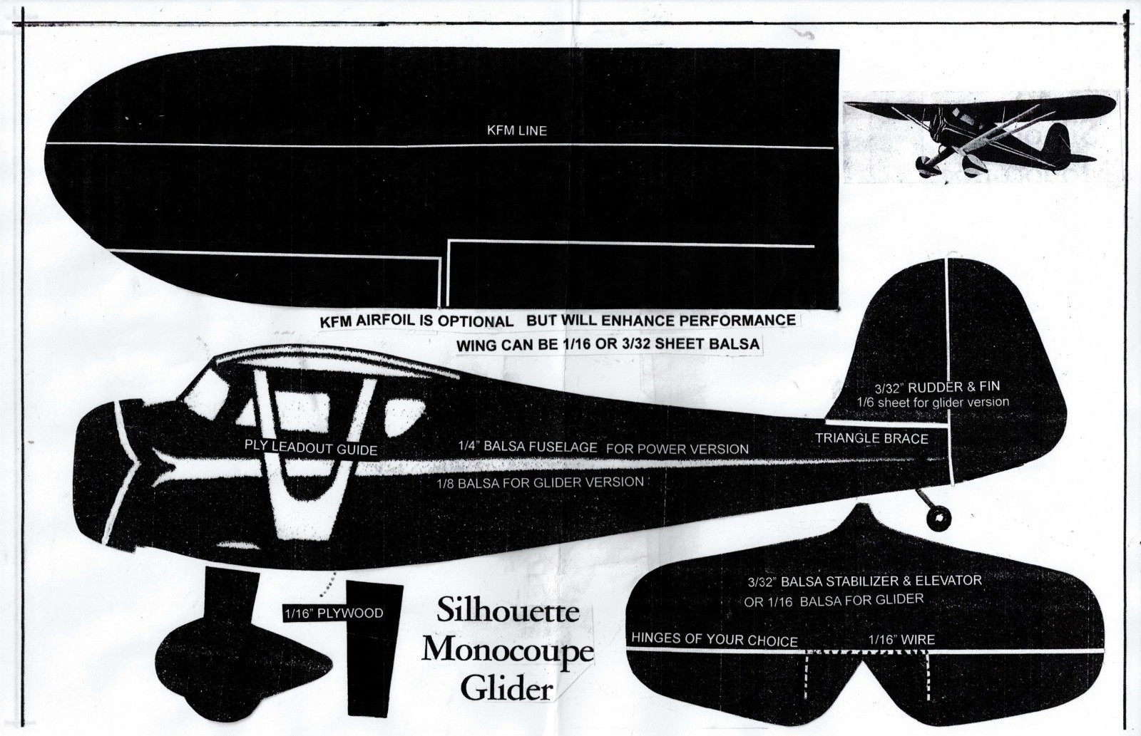 1/2 A  Monocoupe  hand launch glider Model airplane plans only