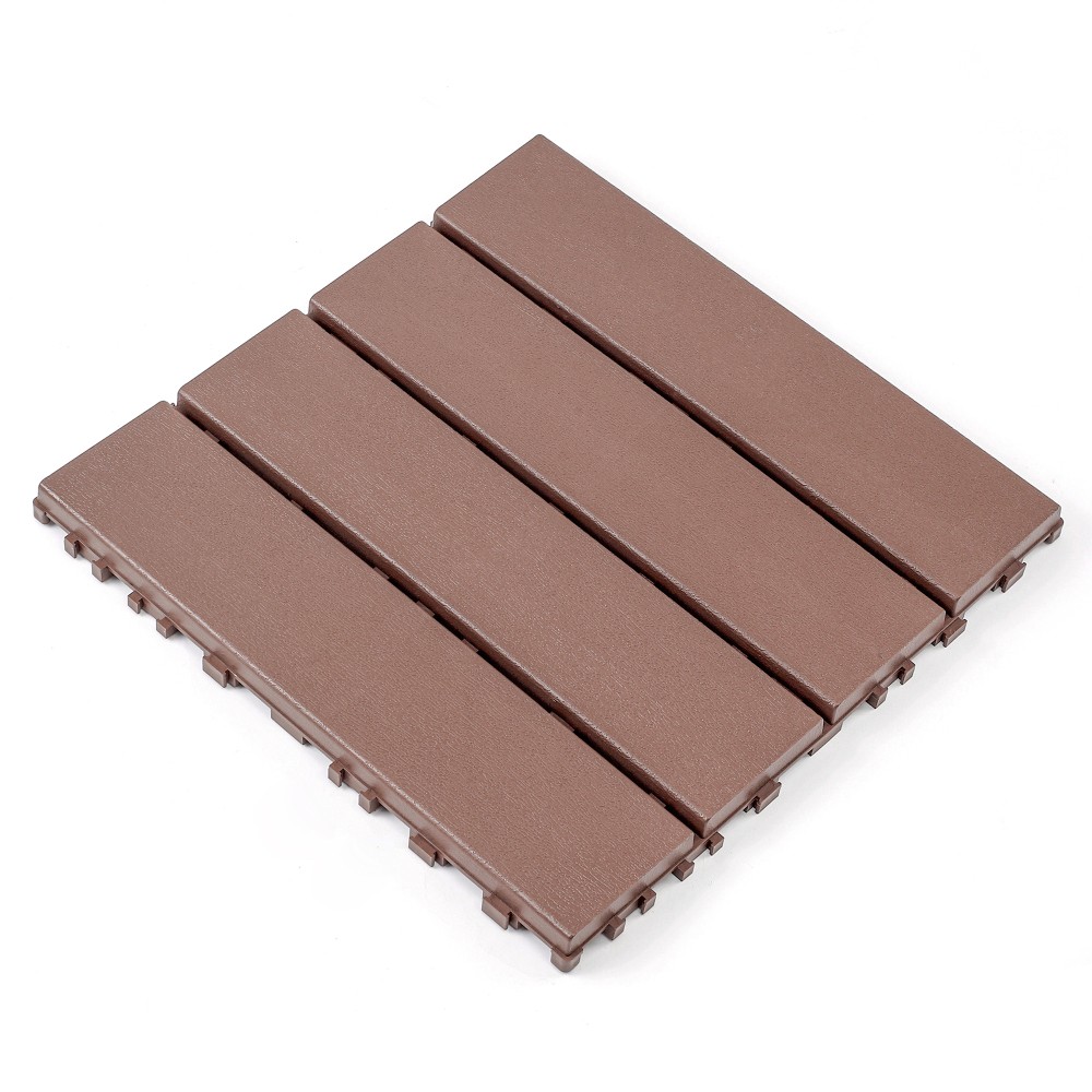 Brown Waterproof Interlocking Deck Tiles 44 Pack 12x12 Plastic Outdoor Flooring