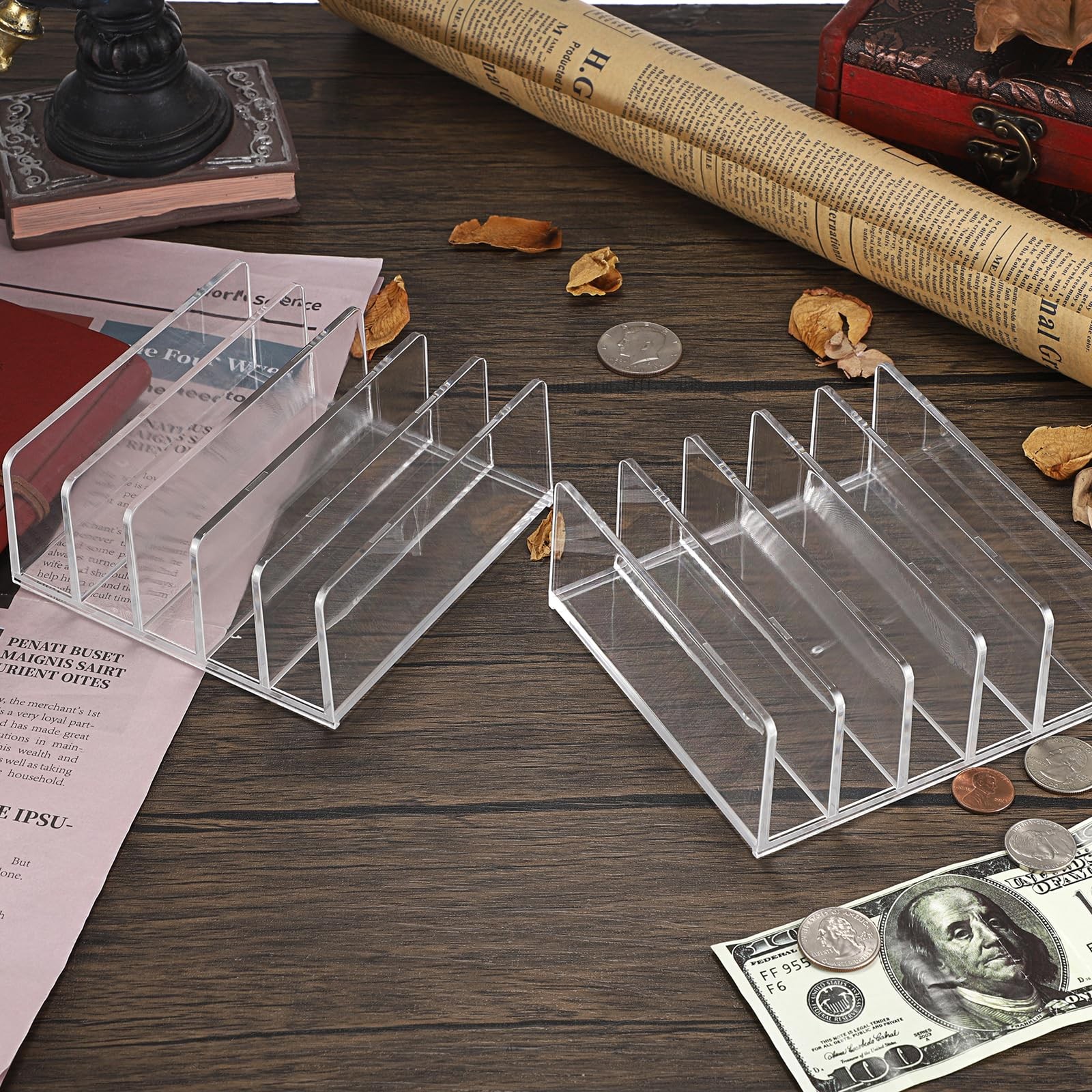 Hipiwe 2-Pack Acrylic File Organizer for Sorting Mail - 5 Slots Transparent