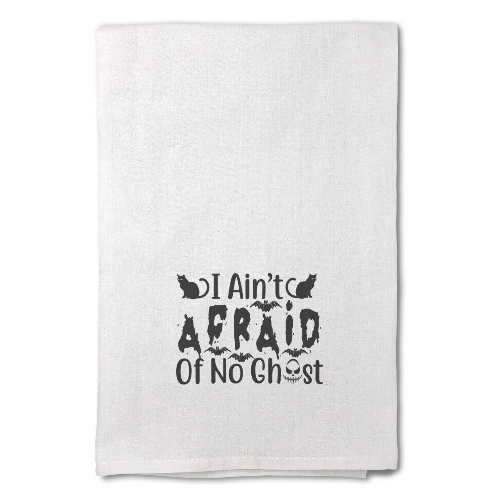 Decor Flour Kitchen Towels I Am Not Afraid of No Ghost Cat and Bat Style A White