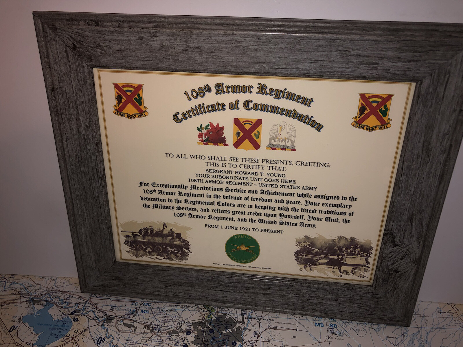 108TH ARMORED REGIMENT / COMMEMORATIVE - CERTIFICATE OF COMMENDATION