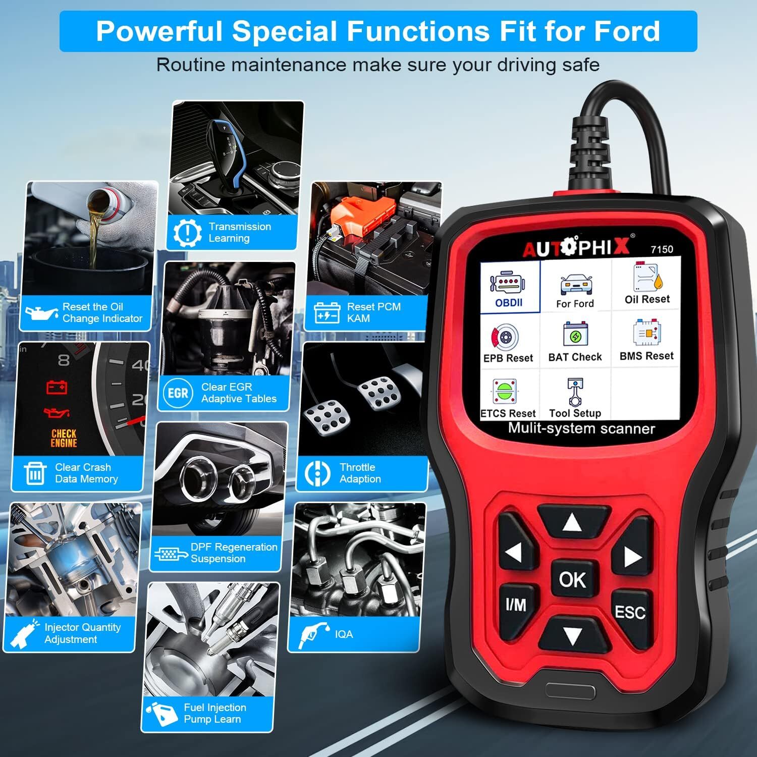 Fit For Ford OBD2 Scanner Full System Code Reader ABS SRS Reset Diagnostic Tool