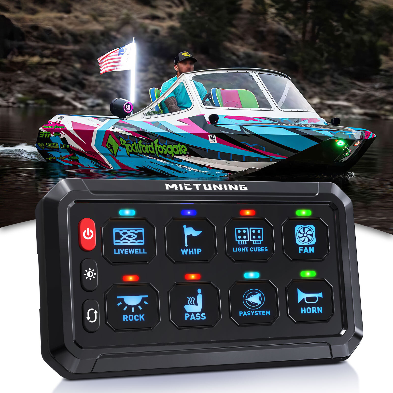 MICTUNING 8 Gang Switch Panel LED Circuit Control Relay System Box Truck Marine