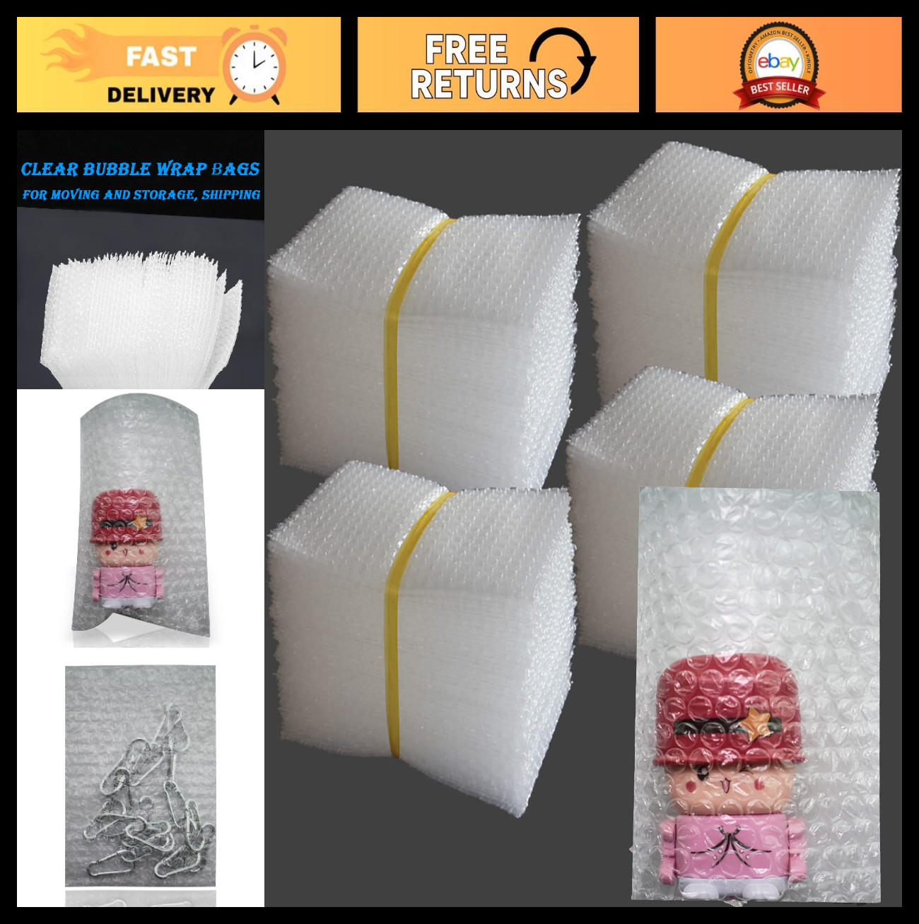 200 Pcs Clear Bubble Wrap Bags 6"x8" Double Walled Cushioning Pouches for Shippi