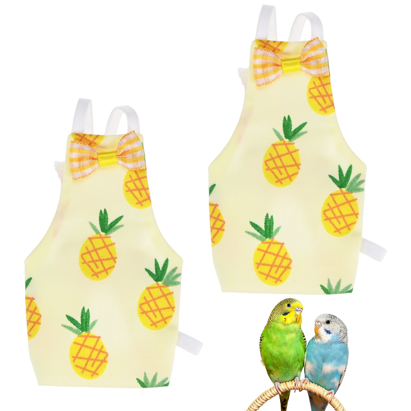 2-Pack Bird Diapers Reusable Flight Suit, Pet Parrot Nappy [Pineapple Yellow, M]
