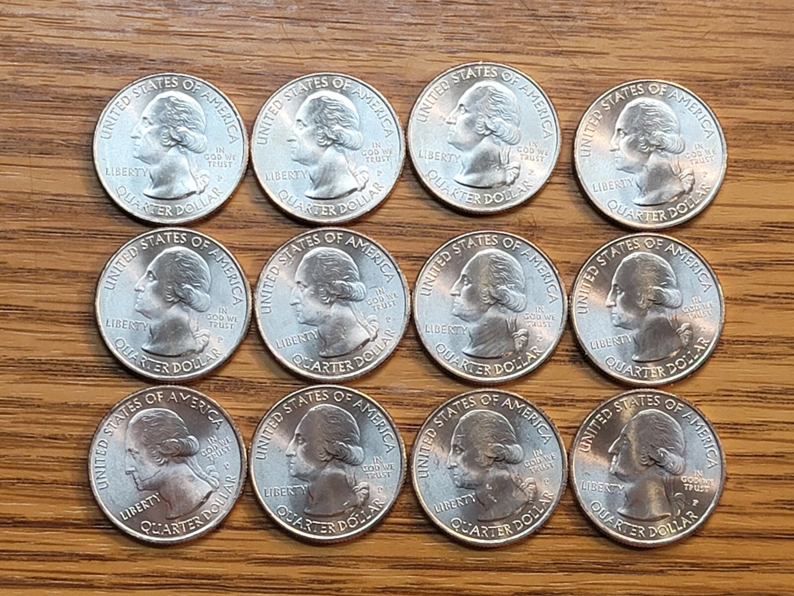 Lot of 12. 2020 P Marsh-Billings-Rock. ATB Quarters With 2 Die Chips.(Elbow).