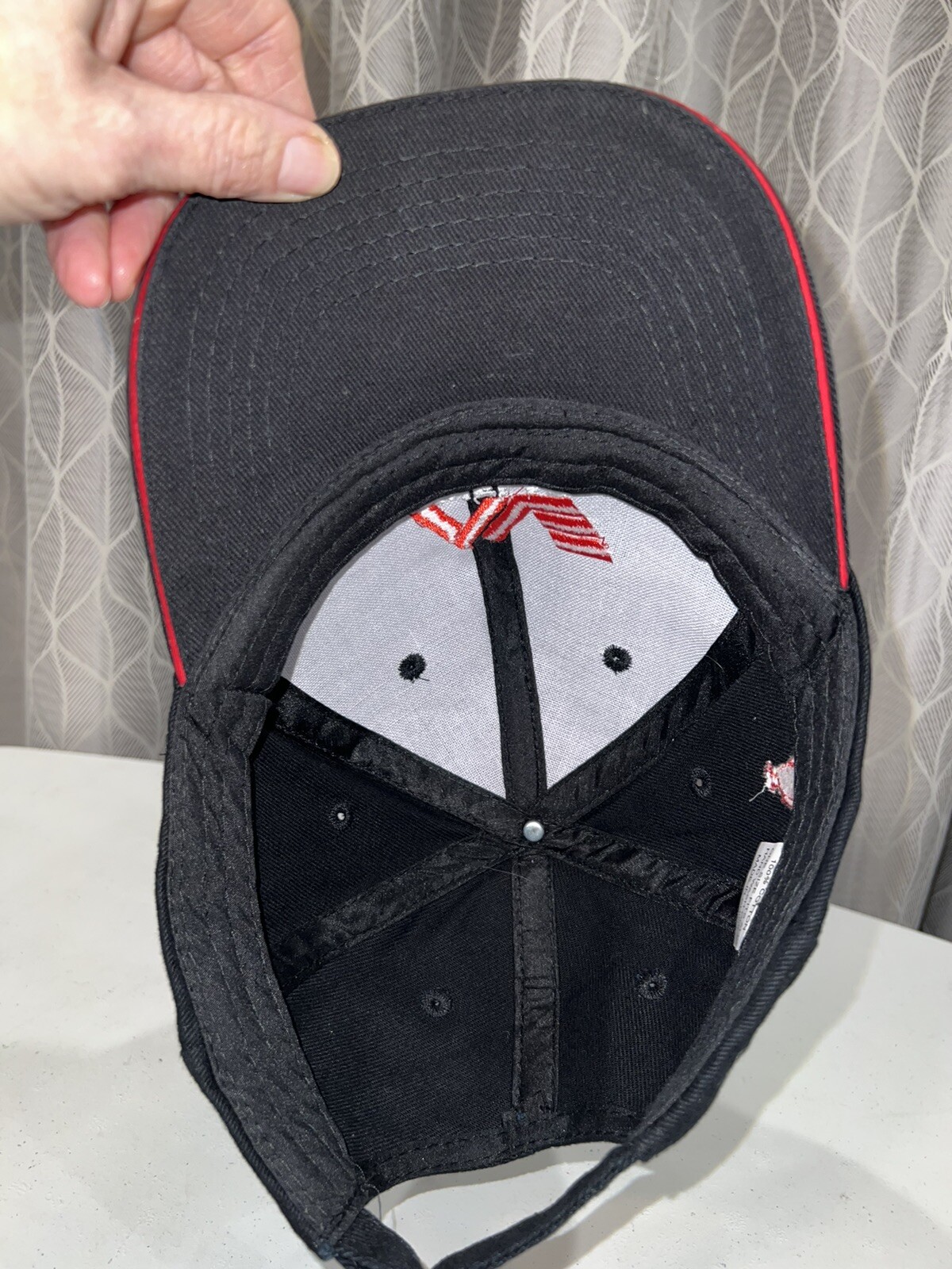 Minelab Logo Black with red white embroidery accents Hat Cap Strap Buckle EUC