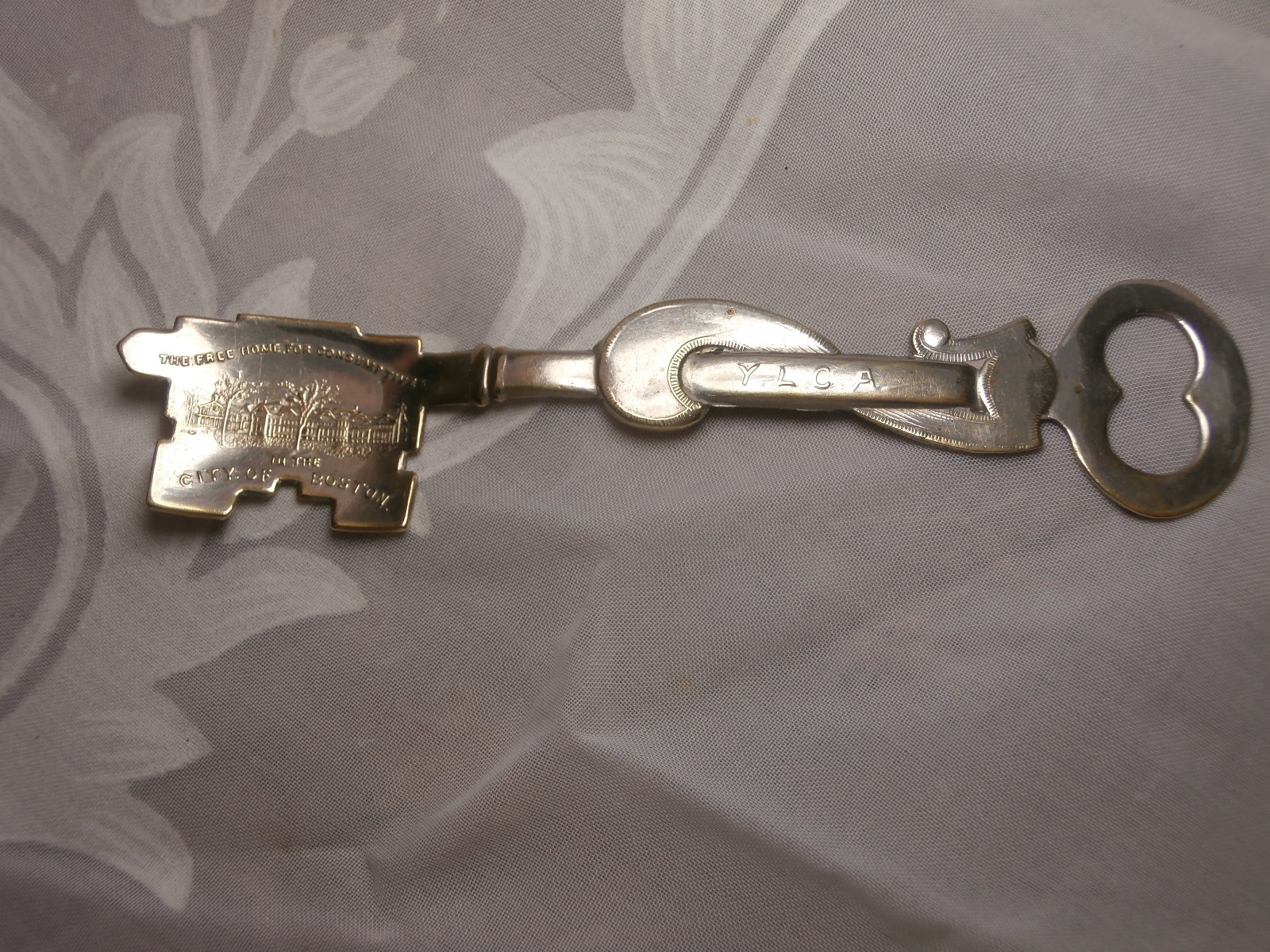 RARE ANTIQUE SILVERPLATE SPOON KEY "FREE HOME FOR CONSUMPTIVES" BOSTON YLCA