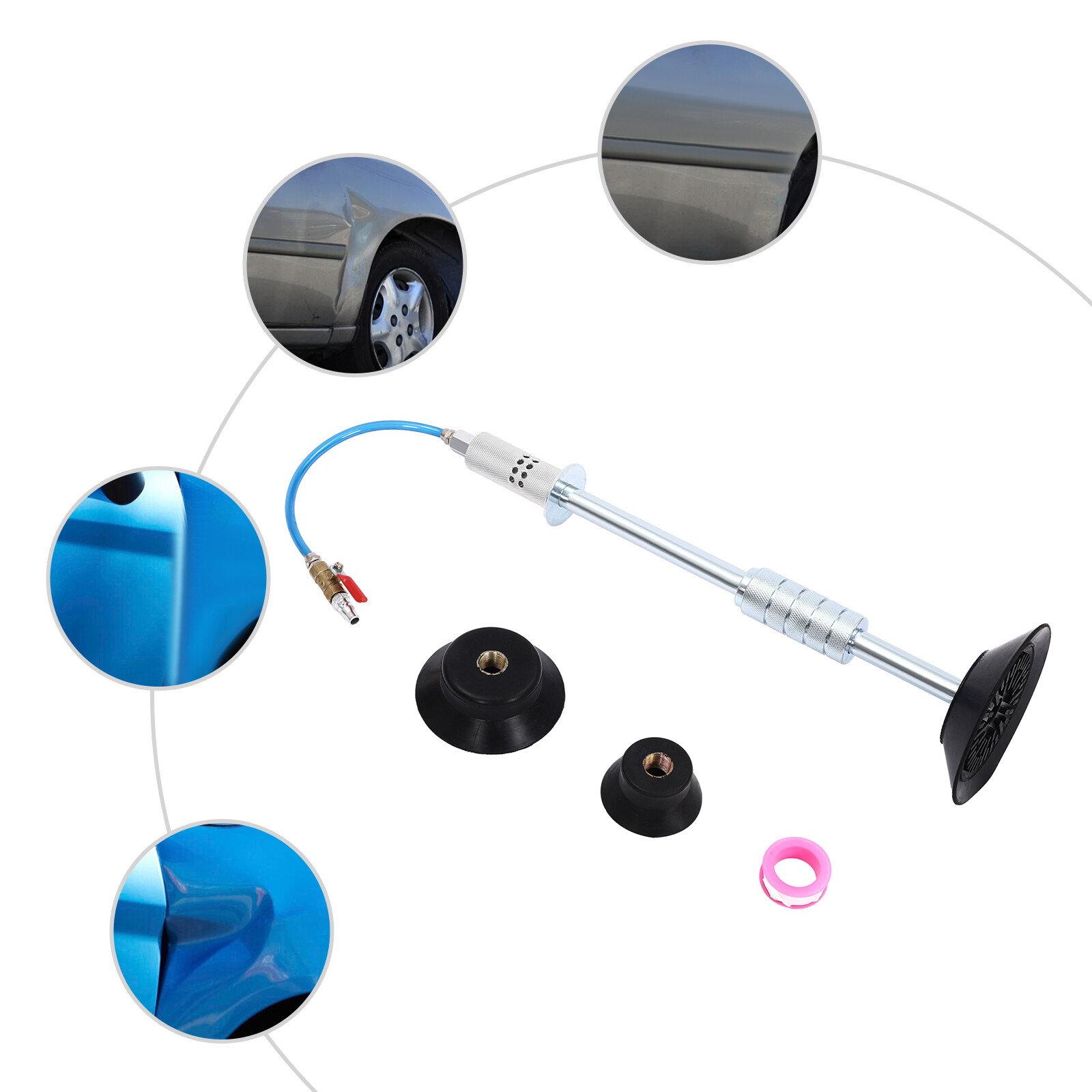 Pneumatic Puller Hammer with Hose& 3 Suction Cups Pneumatic Dent Repair Tool Set
