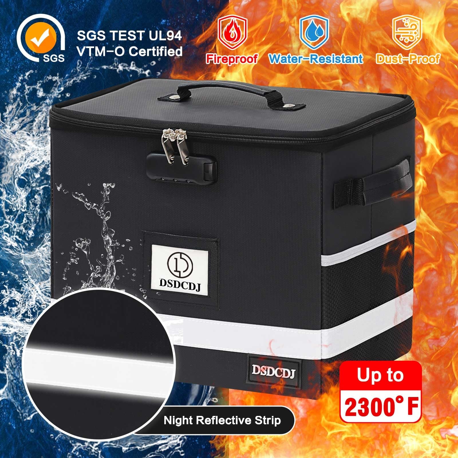 DSDCDJ Fireproof Document Box - 12.3" x 7.7" x 10.5", Black-box