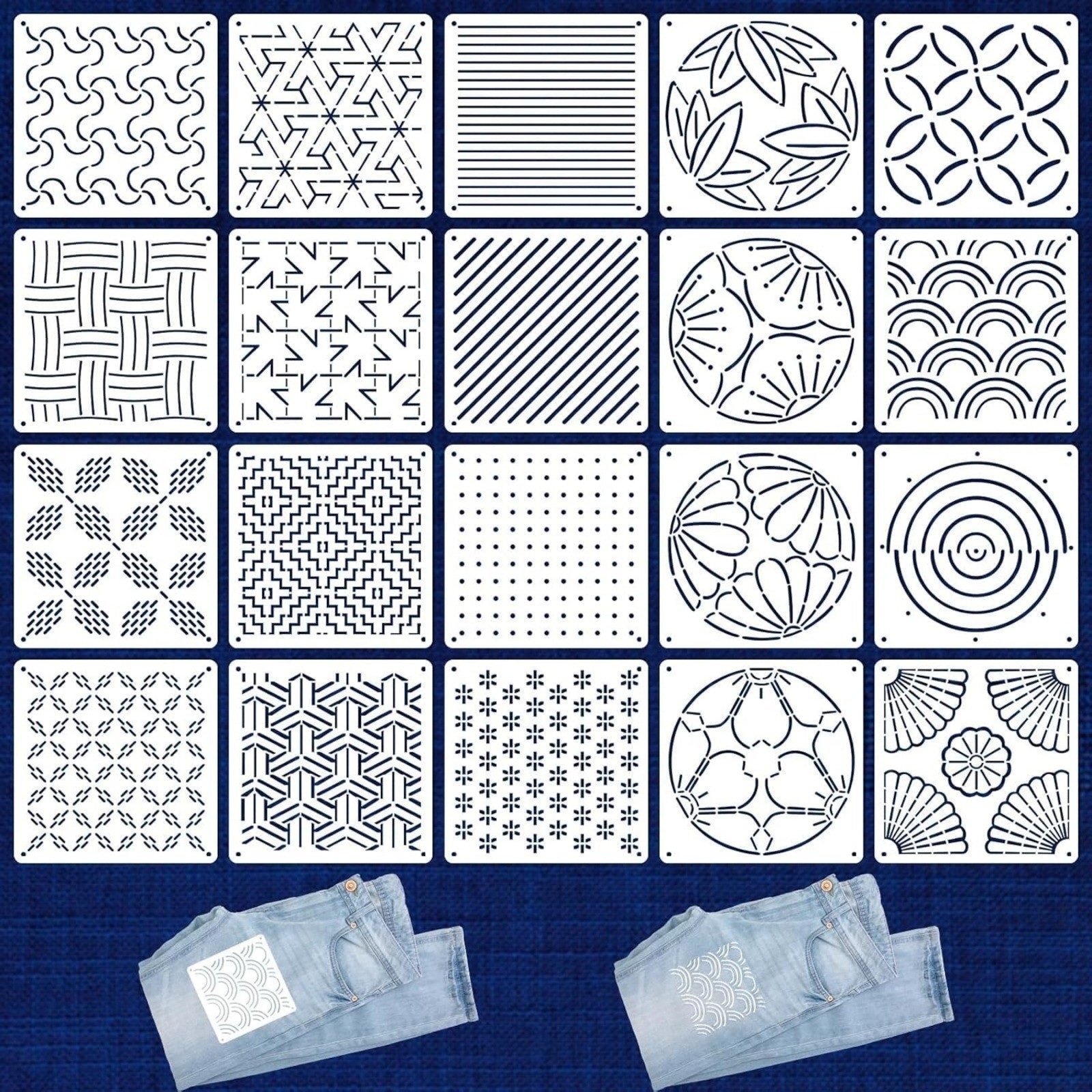 20Pcs Sashiko Stencils Geometric Embroidery Templates for Hand Quilting Crafting