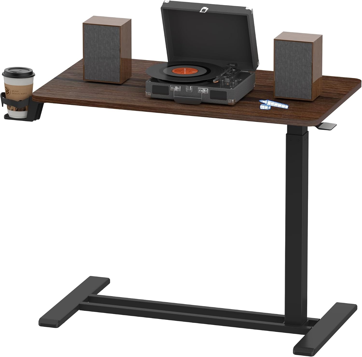 H7 32" Pneumatic Height-Adjustable Overbed Table with Wheels | C-shaped bedside
