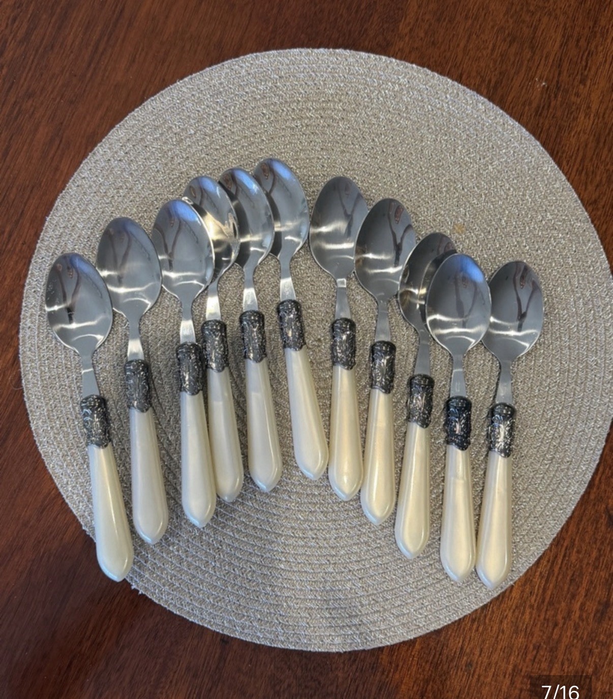 60 Piece Ivory Decorative Handle Flatware Set, Forks, Knives, Spoons, Teaspoons