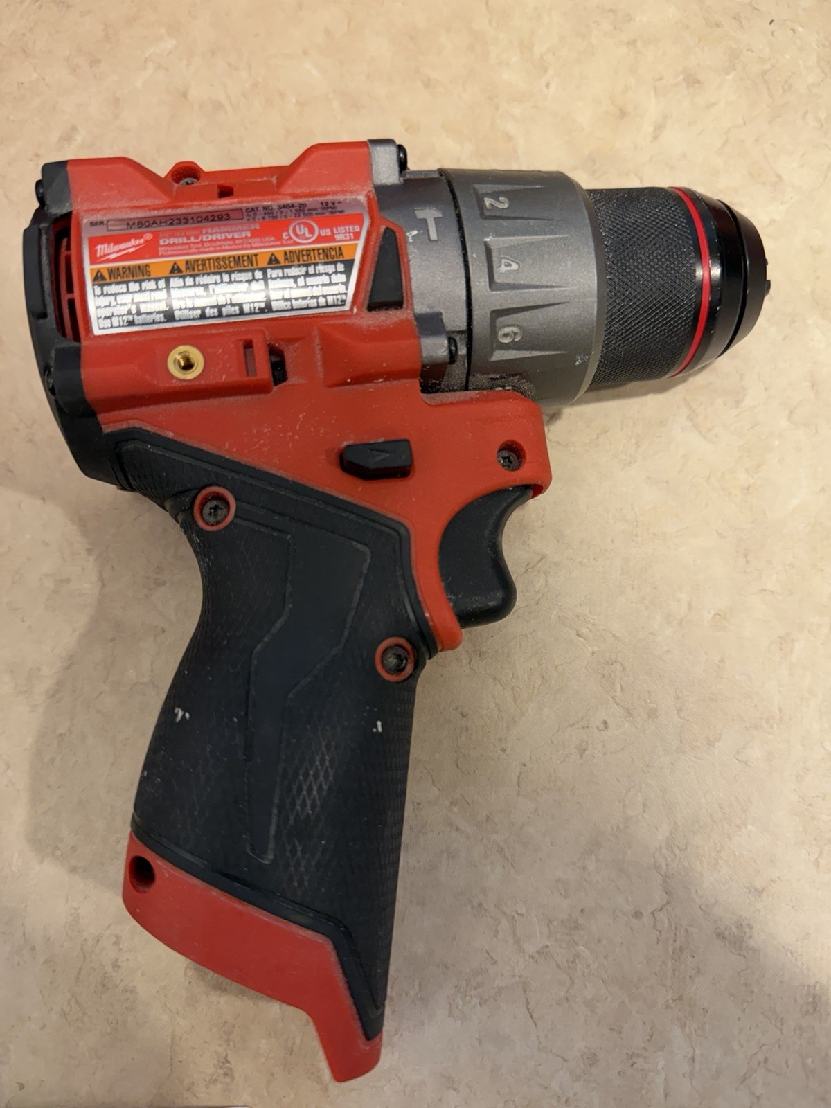 Milwaukee M12 FUEL 3404-20 1/2in Hammer Drill/Driver w/ 2.0btry +Chgr + Bit Set