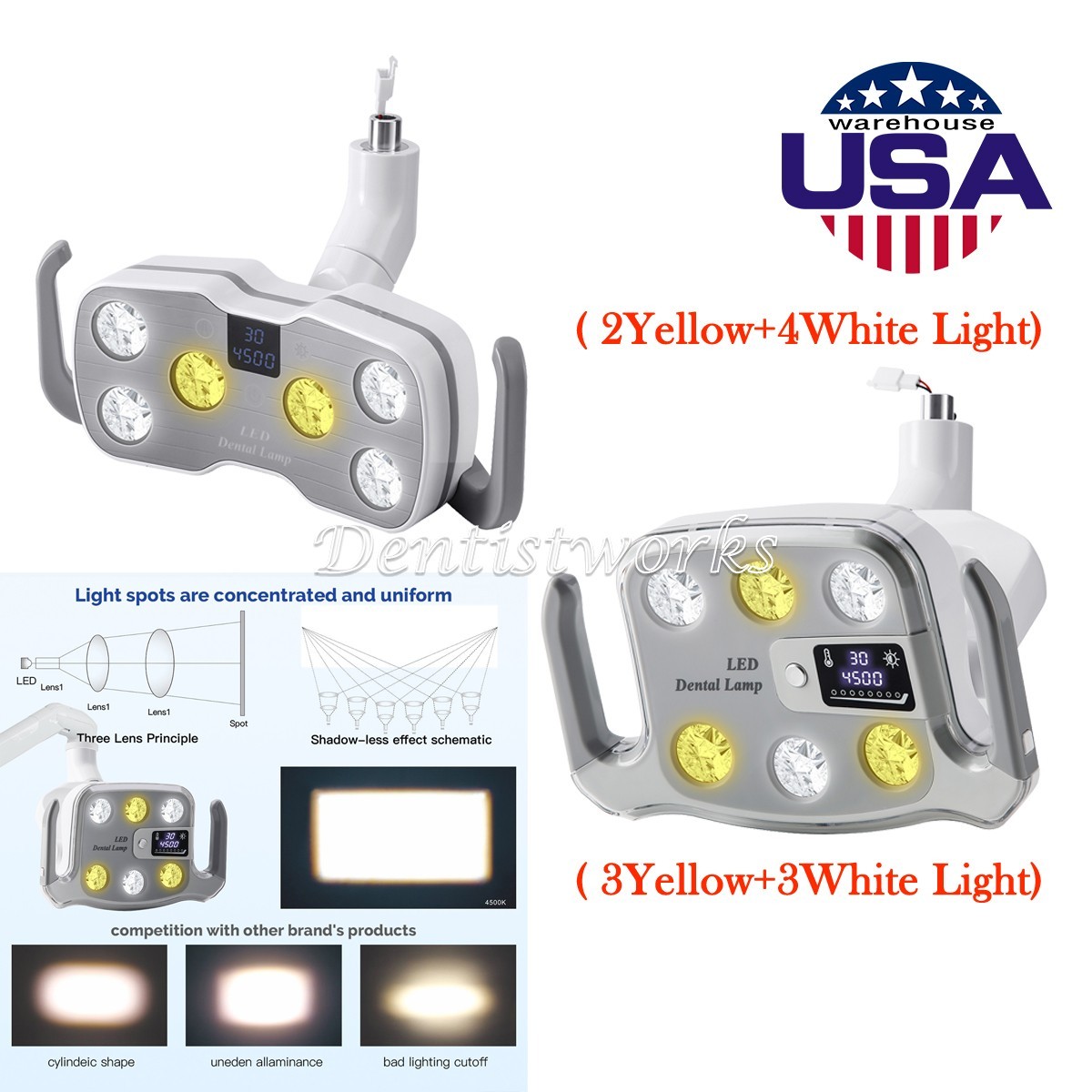 Dental Surgical Oral LED Light Lamp Infrared sensor 6 White+Yellow LCD Display