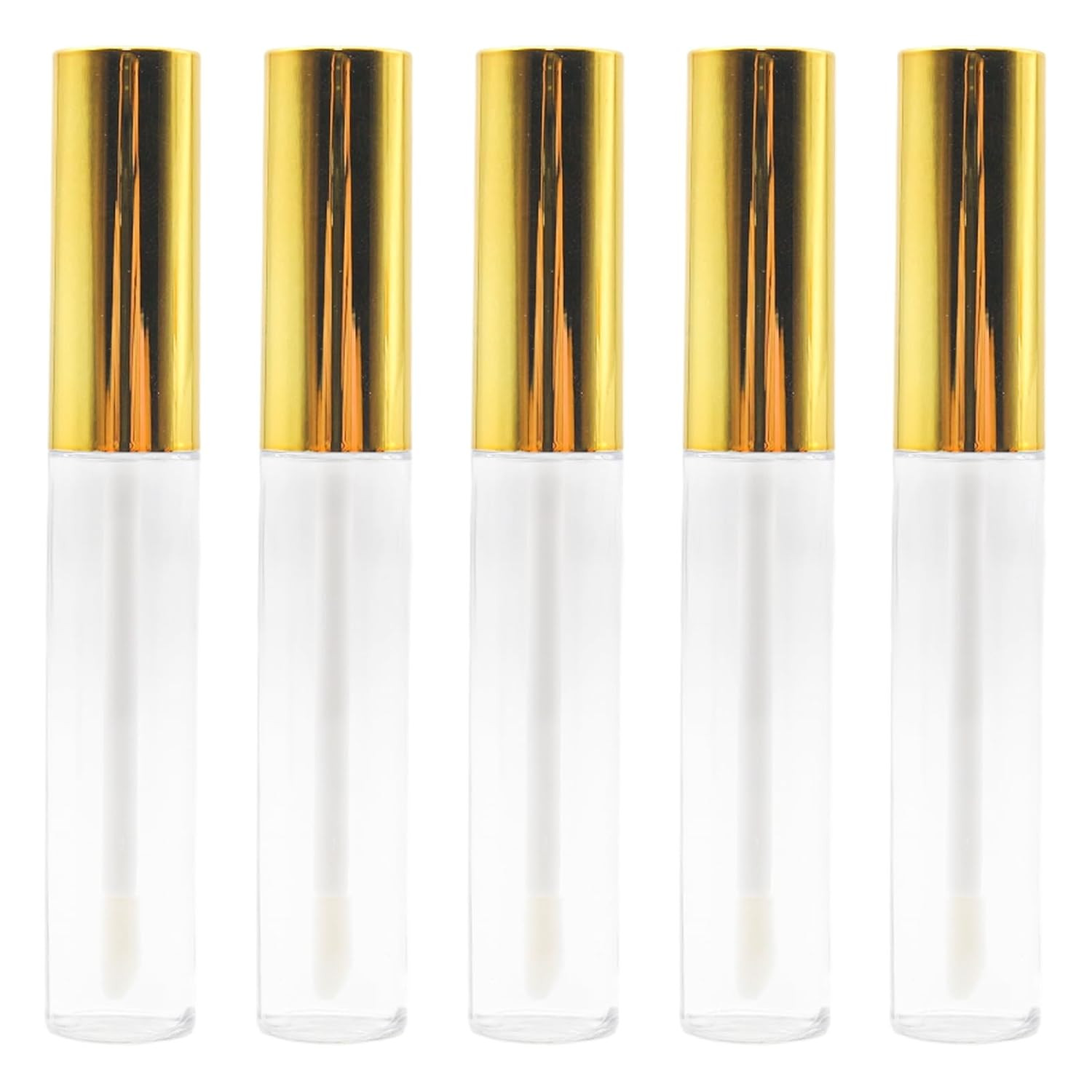 5 Pack Empty Lip Gloss Tubes 10Ml Refillable Lip Balm Container with Wand, Gold