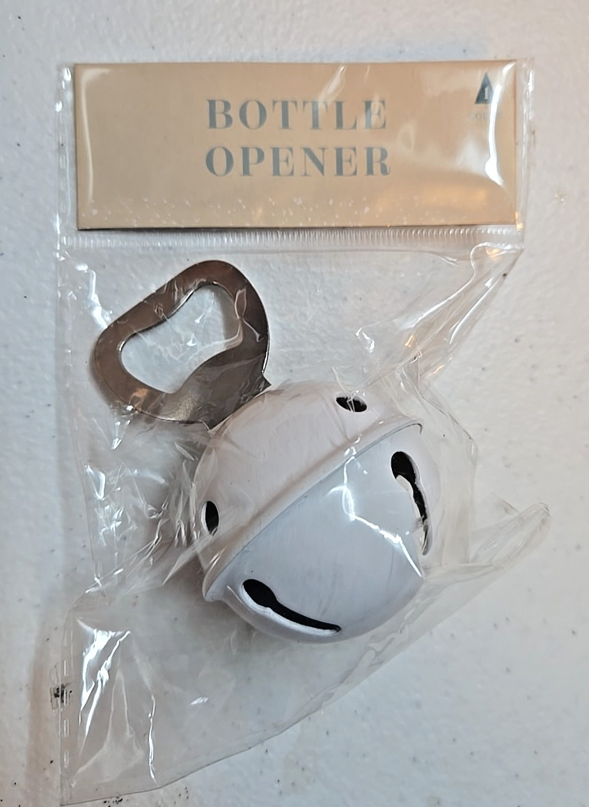 White Sleigh Bell Bottle Opener; NIB