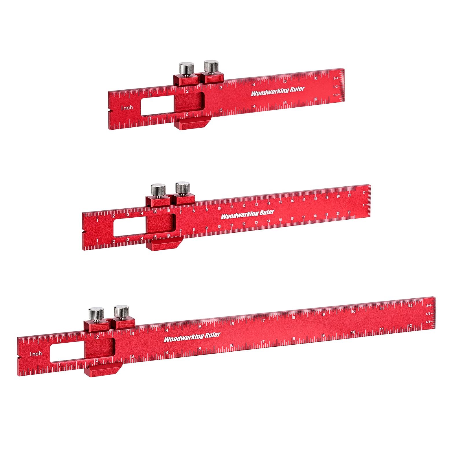 Draxzor 3PCS Woodworking Ruler Set, Precision Measuring Tool for Layout Red