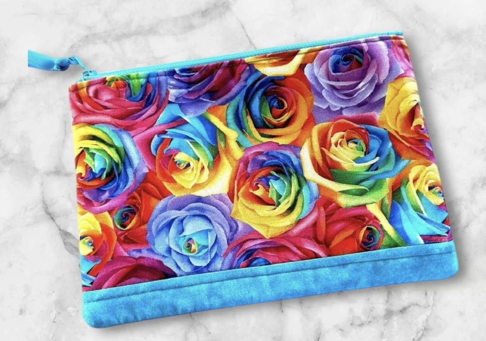Rose Fabric Zipper Bag, New 6”H X 8.5”W
