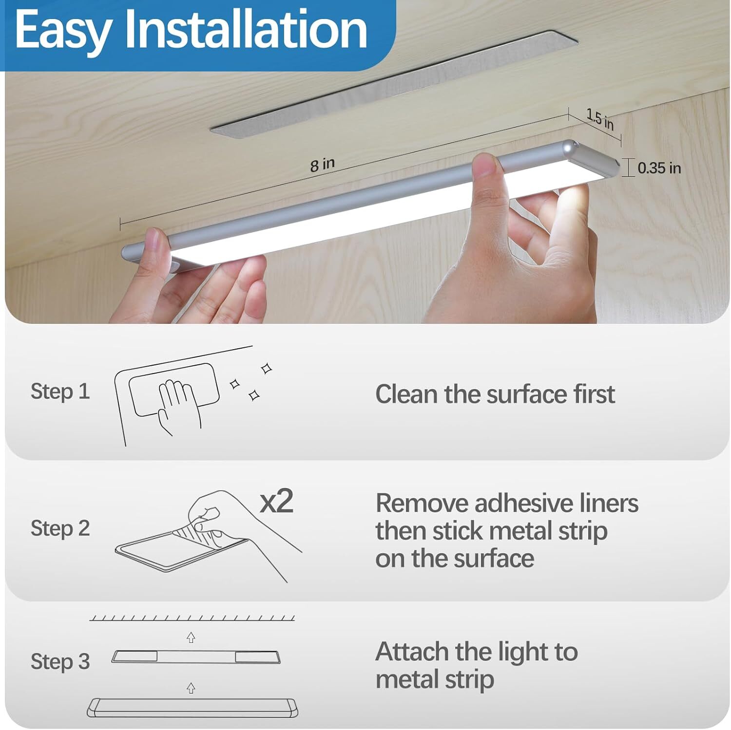 30-LED Motion Sensor Under Cabinet Lights, Magnetic Rechargeable Under Counte...