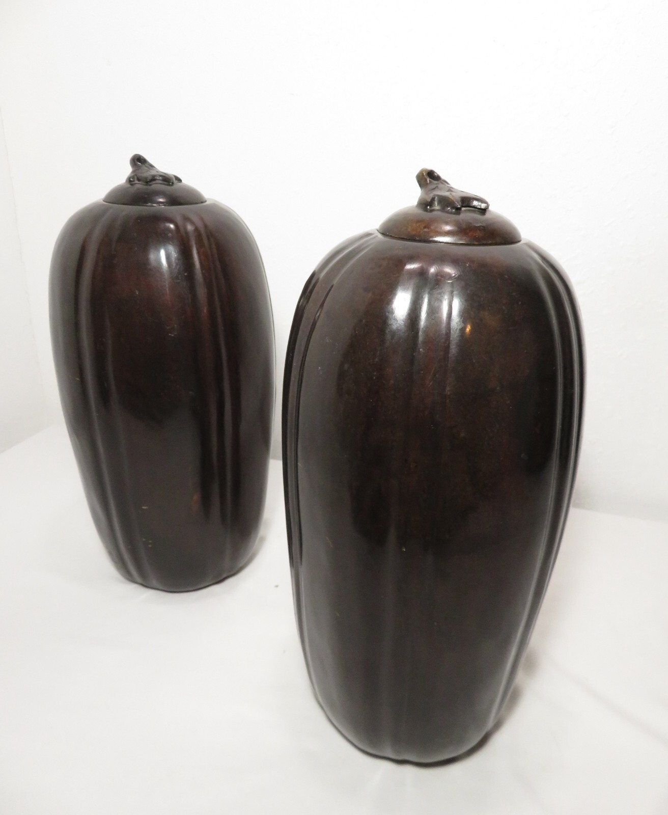 MAITLAND SMITH ~ SOLID BRONZE ~ 15" LIDDED JAR or URN Sculpture ART DECOR PAIR