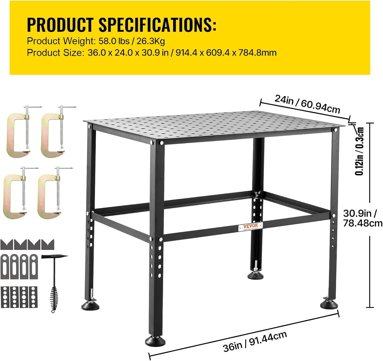 Welding Table 36" X 24", 800LBS Capacity Welding Workbench Table, Heavy-Duty Wor
